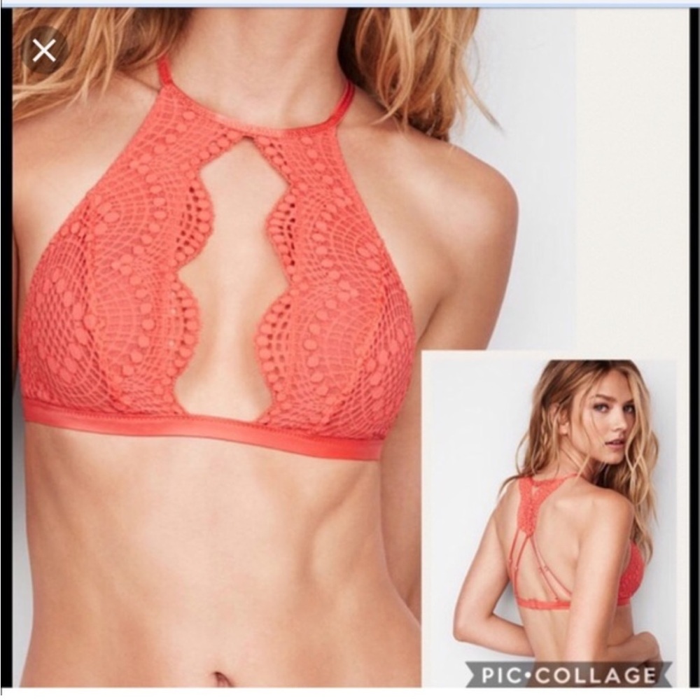 Victoria's Secret High Neck Crochet Scalloped Lace Keyhole Bralette Medium - Picture 15 of 15